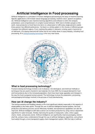 Artificial Intelligence in Food processing
