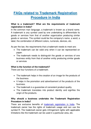 FAQs related to Trademark Registration Procedure in India