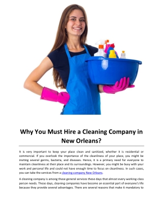 Why You Must Hire a Cleaning Company in New Orleans