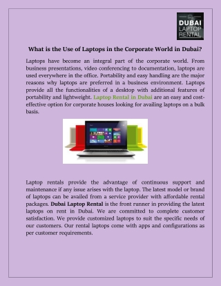 What is the Use of Laptops in the Corporate World in Dubai?