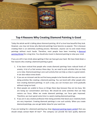 Top 4 Reasons Why Creating Diamond Painting Is Good