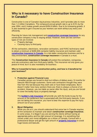 Why is it necessary to have Construction Insurance in Canada