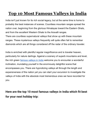 Famous Valleys in India