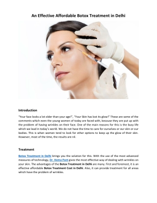 An Effective Affordable Botox Treatment in Delhi