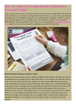 How Are  Short-Term Loans Benefit An Individual From Bad Credits