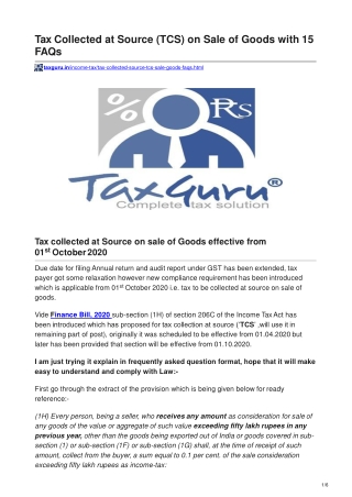 Tax Collected at Source TCS on Sale of Goods with 15 FAQs