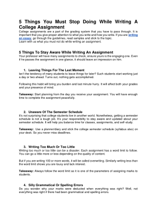 5 Things You Must Stop Doing While Writing A College Assignment