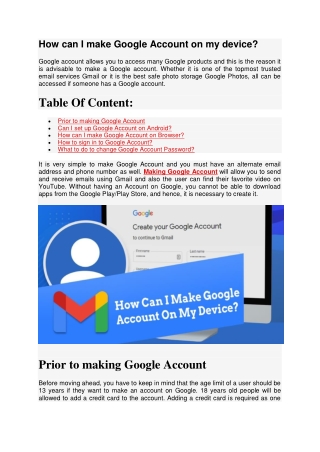 How can I make Google Account on my device?
