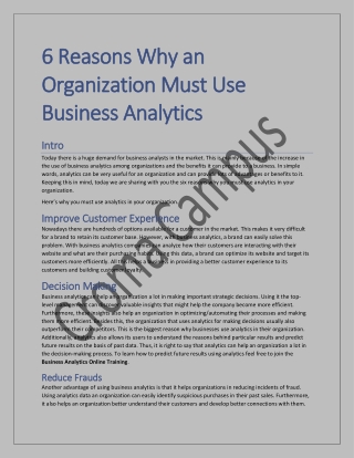 6 Reasons Why an Organization Must Use Business Analytics