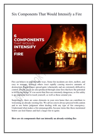 Six Components That Would Intensify A Fire