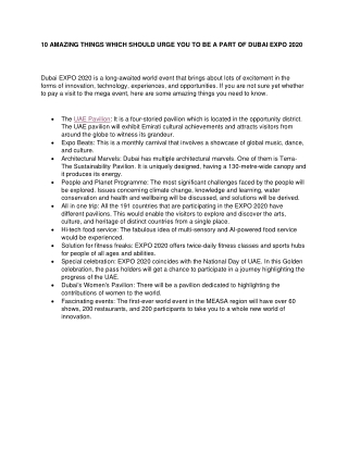 PDF - 10 AMAZING THINGS WHICH SHOULD URGE YOU TO BE A PART OF DUBAI EXPO 2020