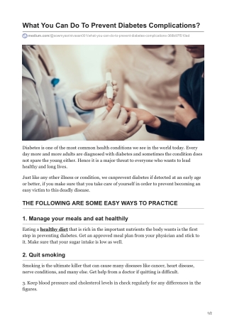 What You Can Do To Prevent Diabetes Complications