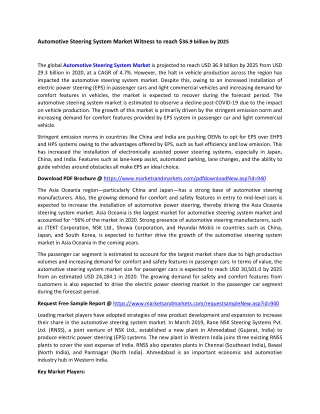 Automotive Steering System Market Witness to reach $36.9 billion by 2025