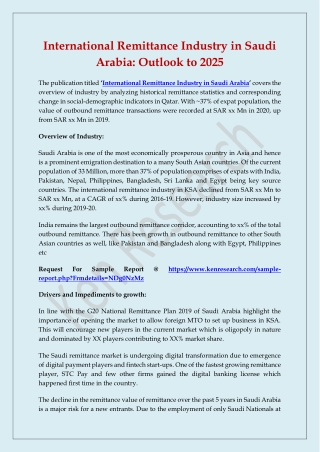 International Remittance Industry in Saudi Arabia: Outlook to 2025
