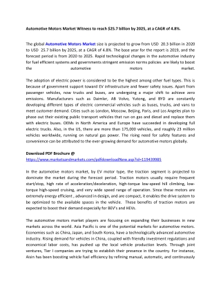 Automotive Motors Market Witness to reach $25.7 billion by 2025, at a CAGR of 4.