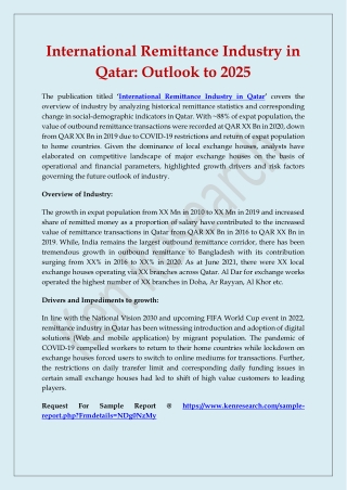 International Remittance Industry in Qatar: Outlook to 2025