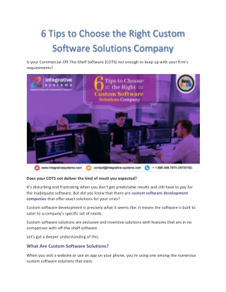 Tips to Choose the Right Custom Software Solutions Company