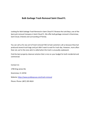 Bulk Garbage Trash Removal Saint Cloud FL