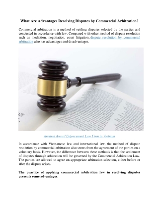 What Are Advantages Resolving Disputes by Commercial Arbitration