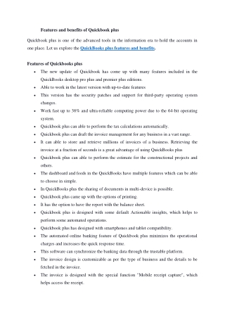 Features and benefits of Quickbook plus new