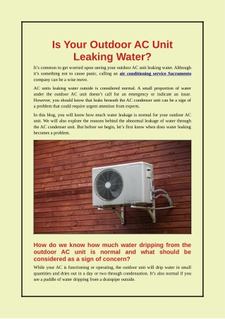 Is Your Outdoor AC Unit Leaking Water?