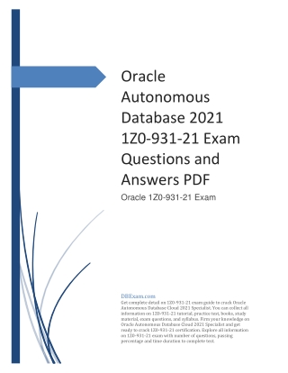 Oracle Autonomous Database 2021 1Z0-931-21 Exam Questions and Answers PDF