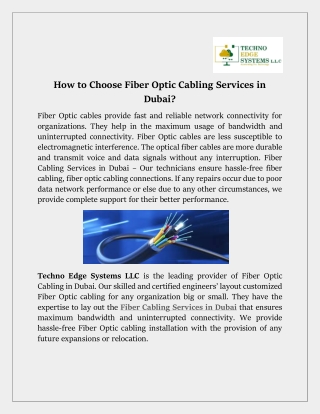 How to Choose Fiber Optic Cabling Services in Dubai?