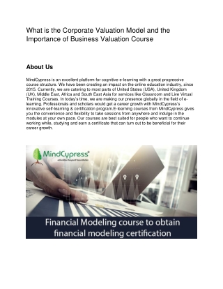 What is the Corporate Valuation Model and the Importance of Business Valuation Course