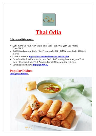 5% off - Thai Odia Restaurant Menu Benowa, QLD