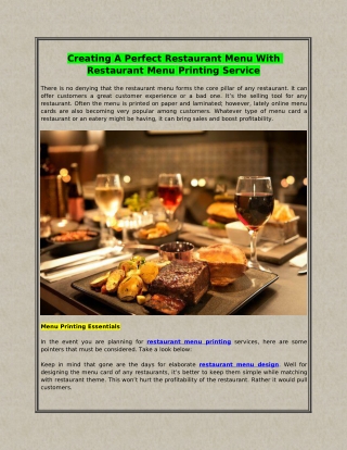 Creating A Perfect Restaurant Menu With Restaurant Menu Printing Service