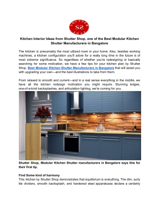 Kitchen Interior Ideas from Shutter Shop, one of the Best Modular Kitchen Shutter Manufacturers in Bangalore