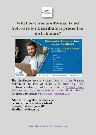 What features are Mutual Fund Software for Distributors present to distributors