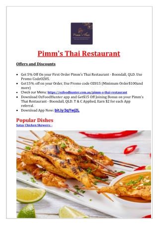 5% Off - Pimm's Thai Restaurant Boondall Menu, QLD