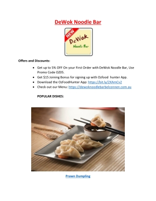 5% off - Dewok noodle bar Chinese restaurant Belconnen, ACT