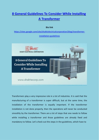 transformer installation guidelines