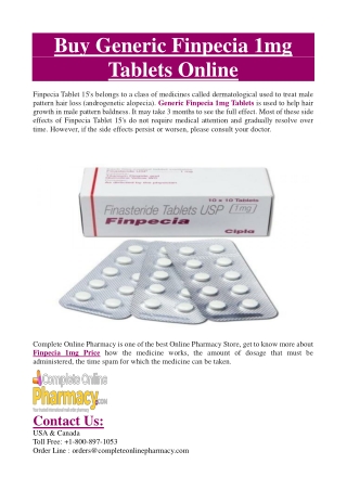 Generic Finpecia 1mg Tablets