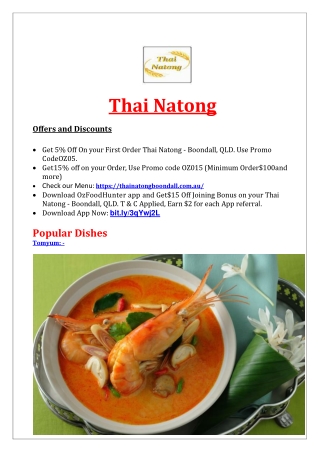 5% off - Thai Natong Menu Restaurant Boondall, QLD