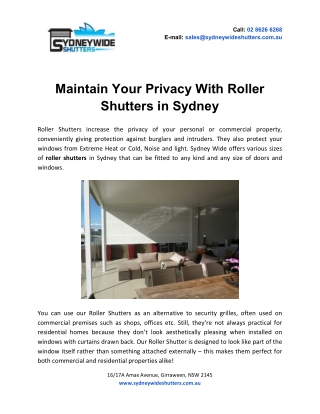 Maintain Your Privacy With Roller Shutters in Sydney
