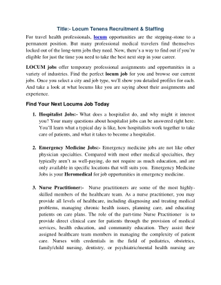 Locum Tenens Recruitment & Staffing