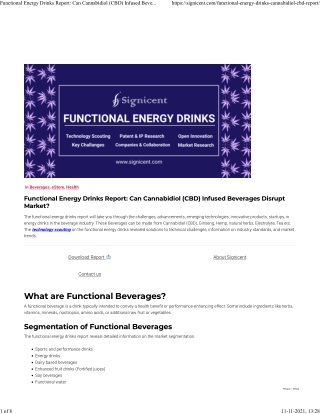 Functional Energy Drinks Report Can Cannabidiol (CBD) Infused Beverages Disrupt Market - Signicent LLP