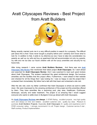 Aratt Cityscapes Reviews - Best Project from Aratt Builders