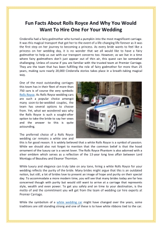 Fun Facts About Rolls Royce And Why You Would Want To Hire One For Your Wedding