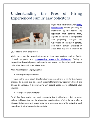 Understanding the Pros of Hiring Experienced Family Law Solicitors