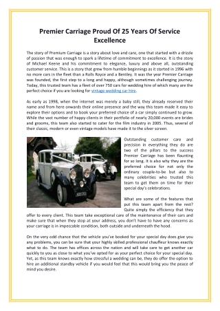 Premier Carriage Proud Of 25 Years Of Service Excellence