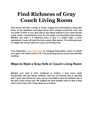 Find Richness of Gray Couch Living Room
