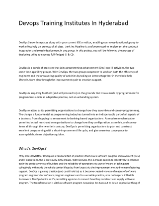 Devops Training Institutes In Hyderabad