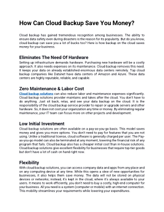 How Can Cloud Backup Save You Money