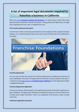 A list of important legal documents required to franchise a business in California-converted