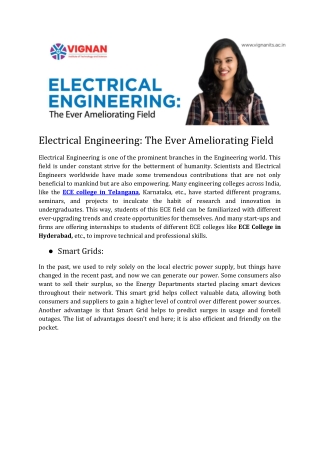 Electrical Engineering: The Ever Ameliorating Field