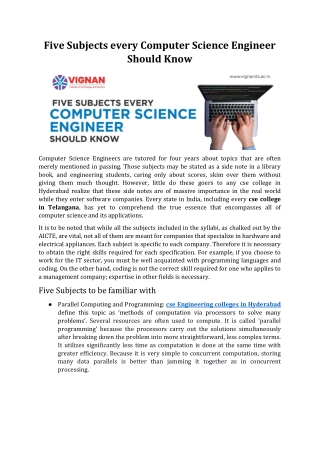 Five Subjects every Computer Science Engineer Should Know